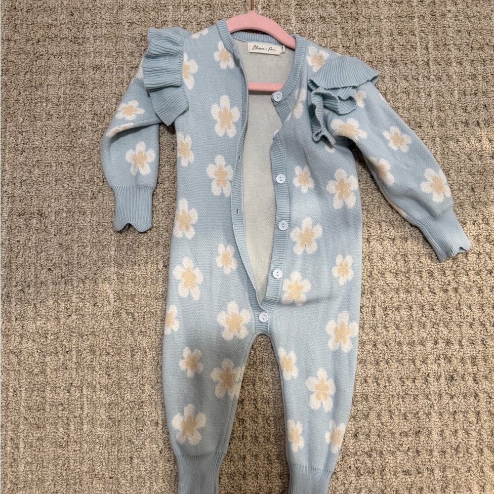 Blue Floral Knit One-Piece for Kids